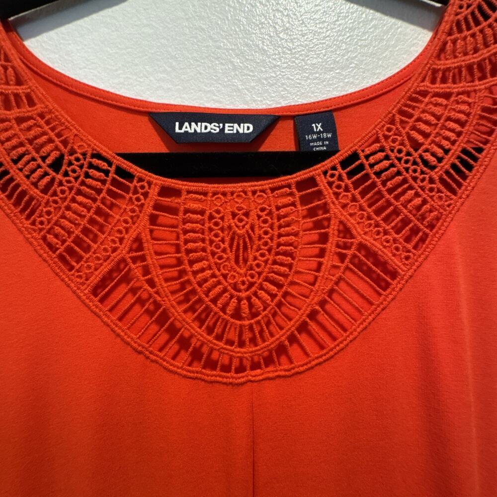 Lands End Women’s Plus Size 1X Bright Red Orange Crochet Neck Maxi Dress Boho - Picture 5 of 8